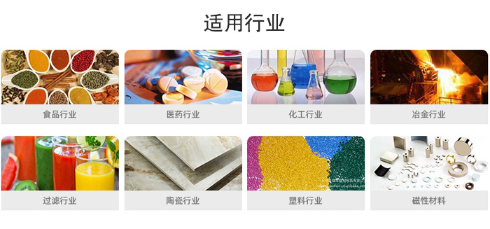 氣流篩粉機適用行業：食品，醫藥，化工，冶金，過濾，陶瓷，塑料，磁性材質等行業。